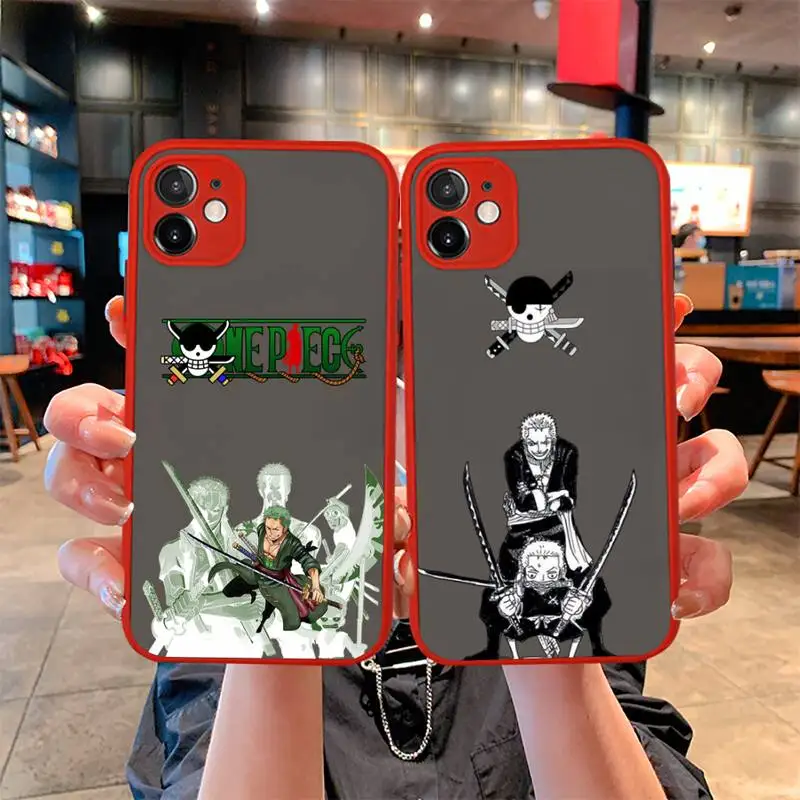 

One Piece Zoro Phone Case For iphone 13 12 11 Pro Mini Max XS X 8 7 Plus SE 2020 XR Matte Transparent Light red Cover