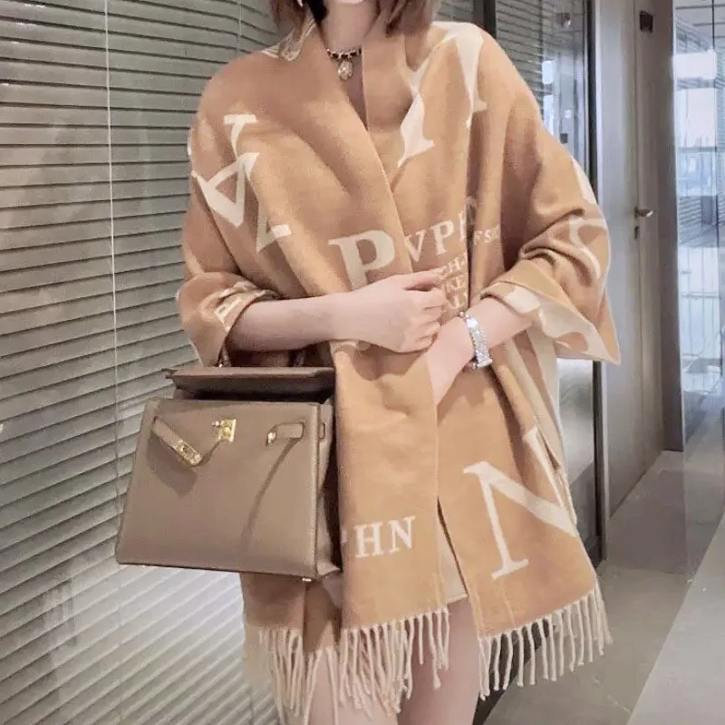 

Shawl Outer Match Summer Air-Conditioned Room Warm Cloak Autumn and Winter New Thickened Double-Sided Cashmere-like Tassel Scarf