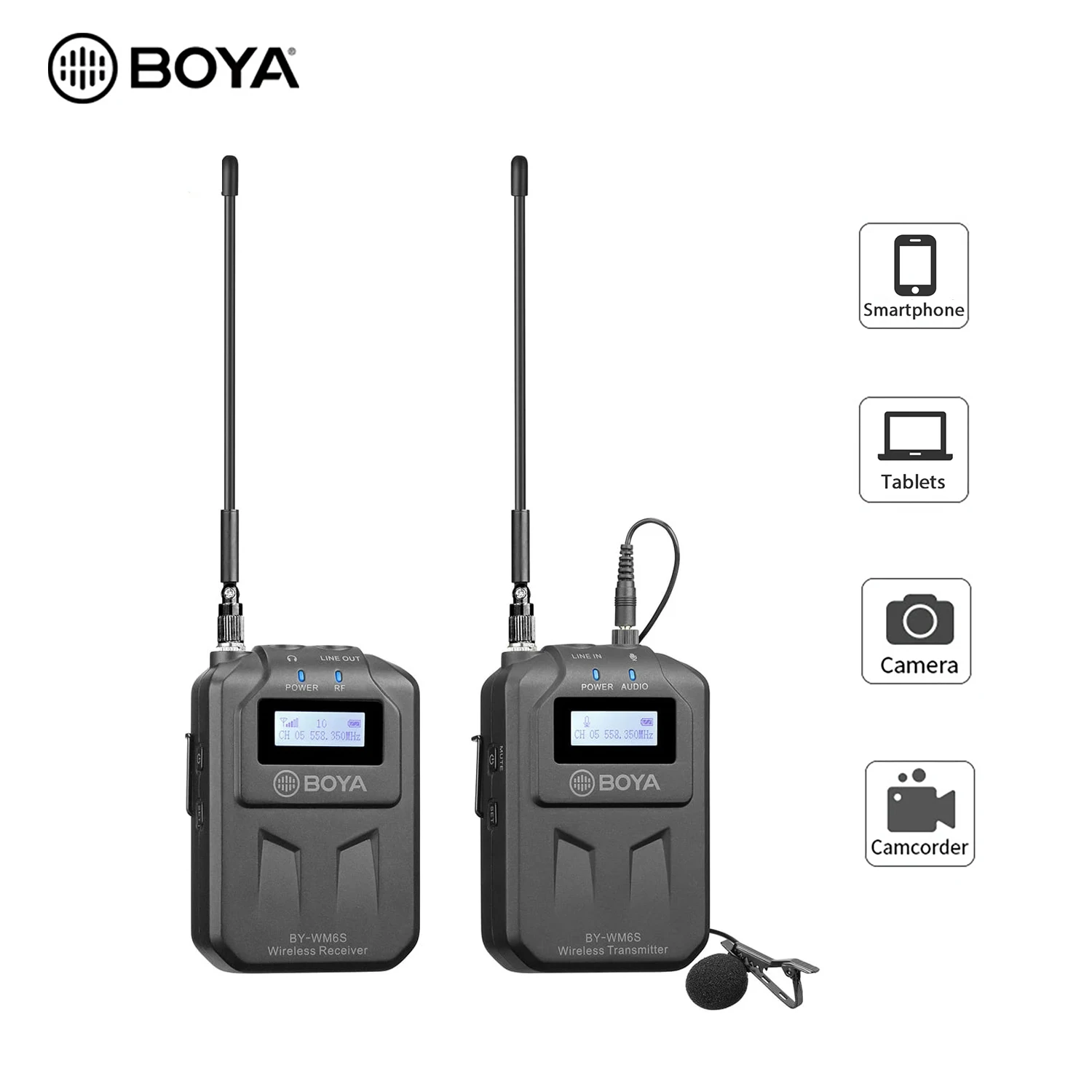 BOYA BY-WM6S перезаряжаемый беспроводной петличный микрофон UHF для цифровой зеркальной камеры смартфона ПК прямой трансляции