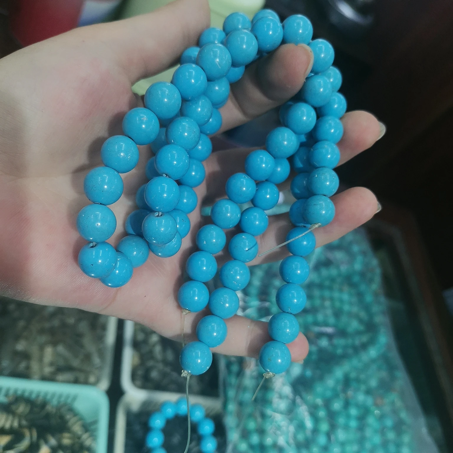 Any 1Pcs Natural Turquoise Round Bead Pattern Necklace Bracelet Accessories Loose DIY Material Wholesale Man Woman Jewelry
