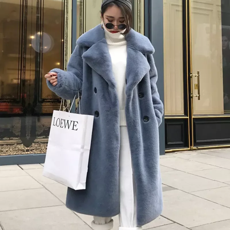 New in Winter Warm Fur Coat Female Long Women Faux Rabbit Fur Overcoat  Fluffy Furry Female Mink Fur Jacket y2k vestidos de muje