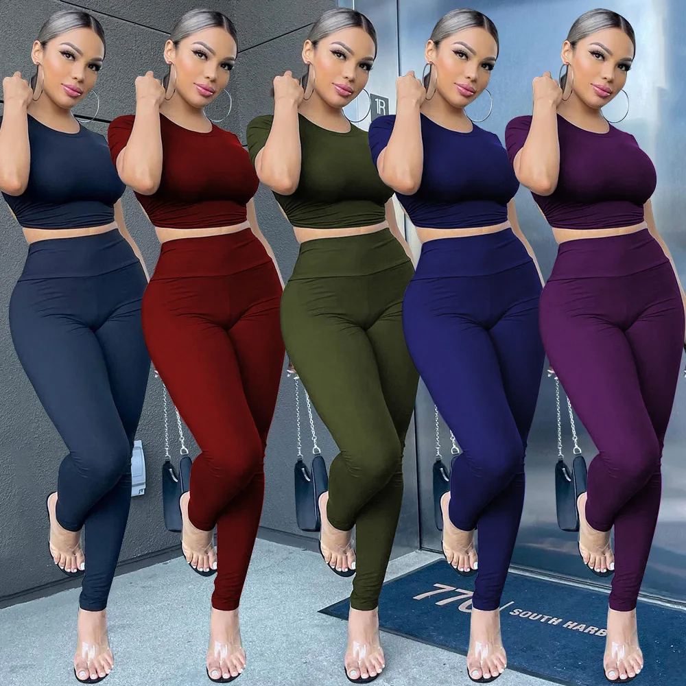 

Летняя одежда для женщин, новинка 2022, модная женская однотонная сексуальная одежда для женщин, повседневный спортивный женский облегающий ...