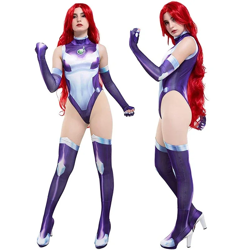

Teen Titans Starfire Koriand'r Halloween Cosplay Costume Superhero Jumpsuit Zentai Bodysuit Carnival Party Costumes for Women