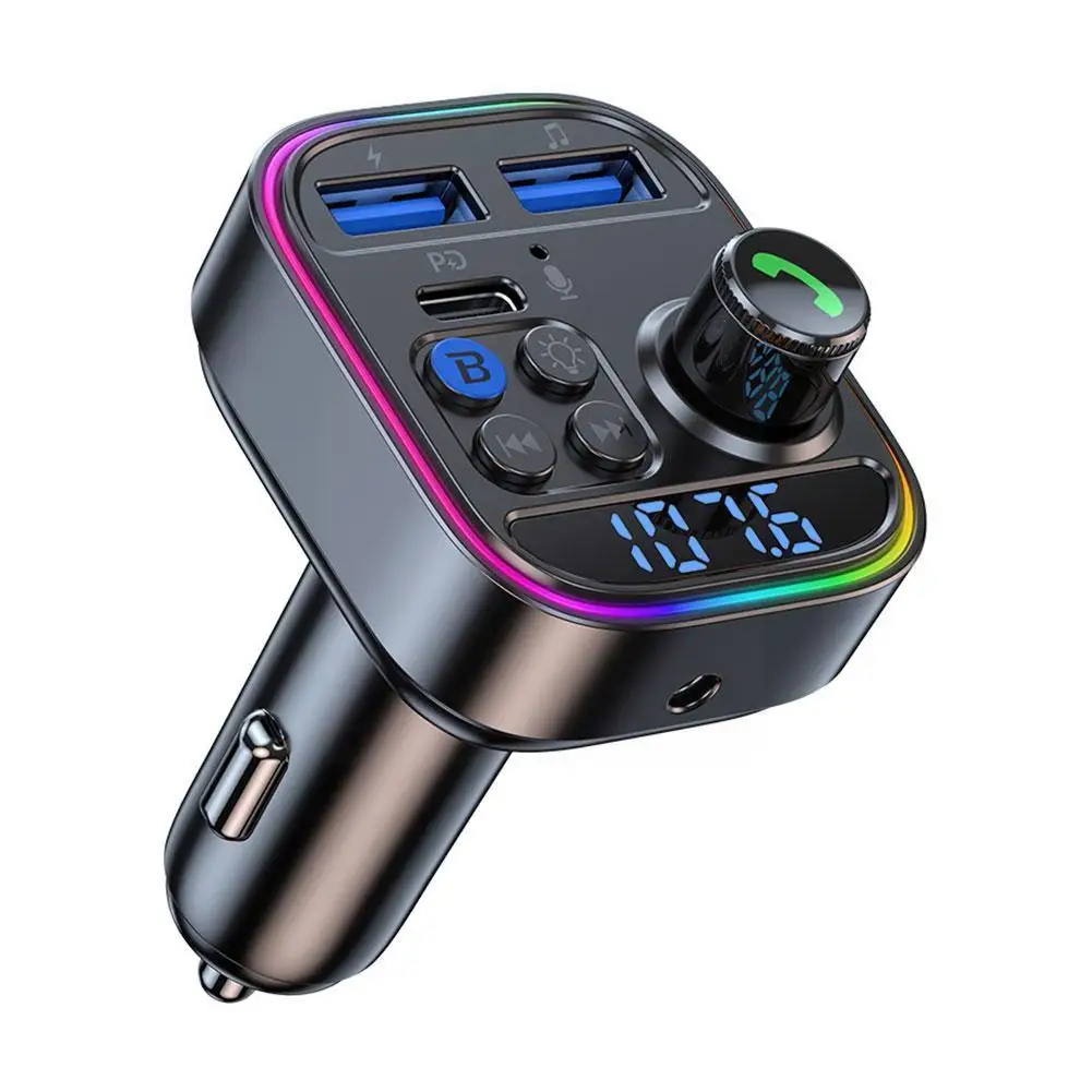 Bluetooth 5.3 FM Transmitter Wireless Bluetooth Car Call Radio Type-C AUX MP3 USB Adapter Receiver Car Charger Handsfree Pl T2C6