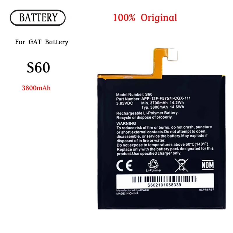 100% Original Replacement Battery For Caterpillar Cat  S60 CUBA-BL00-S50-000 458002-S40 APP-12F-F57571-CGX-111 BATTERY