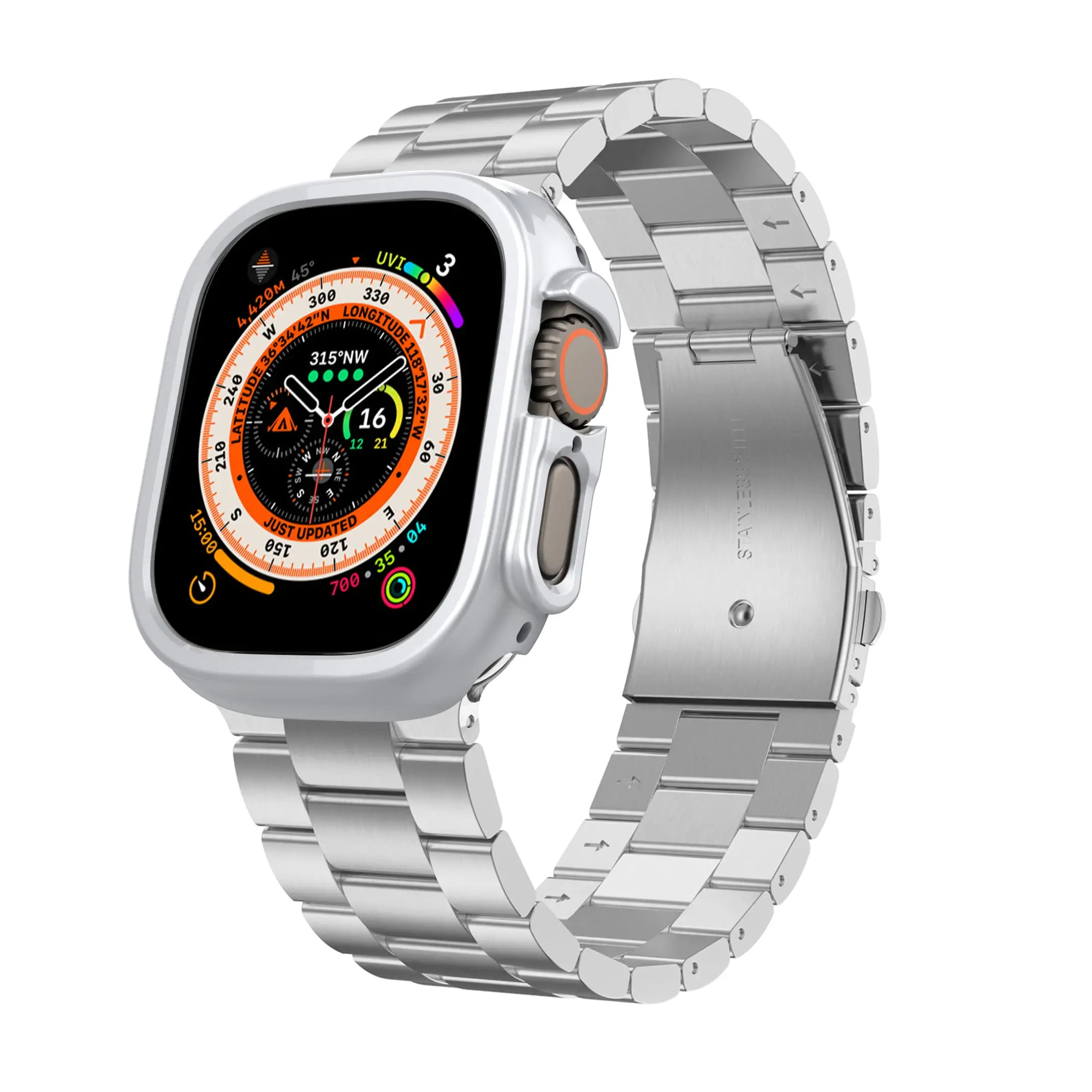 

Чехол + ремешок для Apple Watch Band 49 мм, чехол из поликарбоната, прочный бампер + ремешок для часов из нержавеющей стали, браслет для браслета iwatch ...