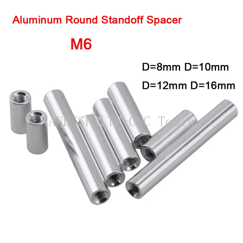 

5pcs Aluminum Round Standoff Spacer Stud Female Threaded Extend Long Nut Column M6 Length 10-100mm For RC Stud Column Spacers