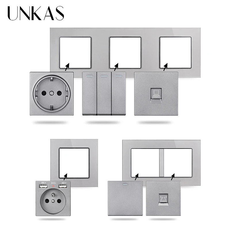 UNKAS серая стеклянная панель сделай сам свободная комбинация Тип C французская