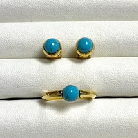 small round crystal ringearrings set for women gold plated candy color turquoise jewelry set tiger eye stone fashion jewelry