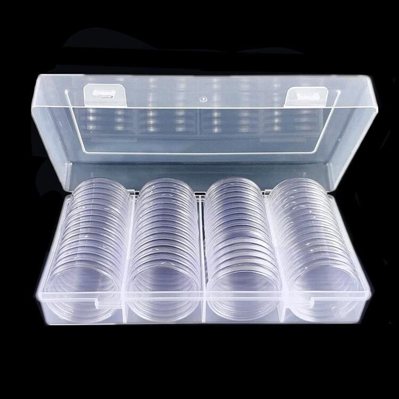 40mm Coin Storage Box Clear Round Plastic Coin Capsule Container Empty Storage Box Holder Case 60Pcs Panda Coin Round Boxes