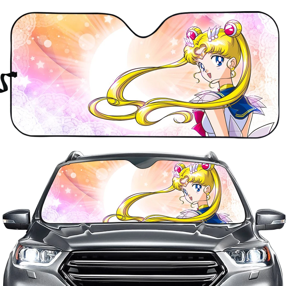 

INSTANTARTS Anime セーラームーン Print Car Front Windshield Sun Shades Universal Fit UV Ray Reflector for Van SUV Truck Accessories