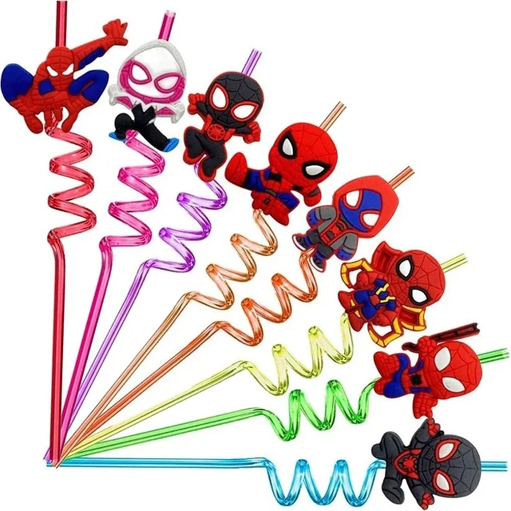 

12pcs Spiderman Straws Reusable Plastic Drinking Straws for Kids Birthday Party Decor Party Favors Baby Shower Supplies