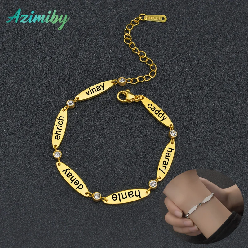 

Azimiby креативные гравированные именные браслеты из нержавеющей стали Регулируемые индивидуализированные буквы Дата овальный браслет для женщин мужчин Ювелирные изделия Подарки