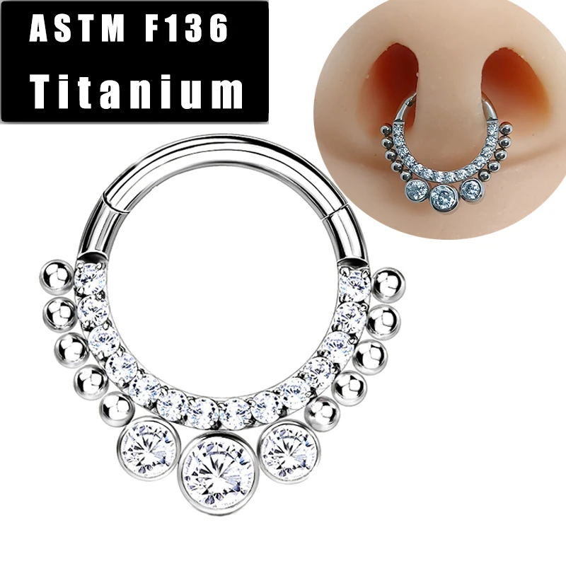 ASTM F136 Titanium Ear Cartilage Piercing Nose Ring Hoop CZ Paved Front Septum Helix Earrings Lip Nose Studs Body Sexy Jewelry