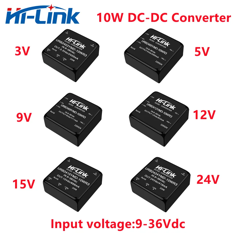 

Hi-Link 10W Household DCDC Step Down Converter 24V(9-36V) 3V 5V 9V 12V 15V 24V URB24__YMD-10WR3 PCB Isolated Power Supply Module