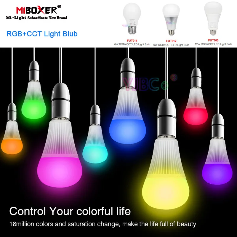 Miboxer RGB+CCT 6W 9W 12W LED Light Blub E27 110V 220V Smart Lamp need 2.4GHz gateway for Phone APP/Voice/2.4G RF Remote Control