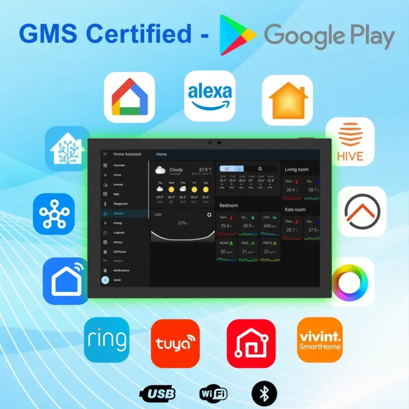 Фото Панель управления умным домом Home Assistant 10.1 дюйма на Android 14 с Zigbee-шлюзом, PoE и сенсорным экраном для настенного монтажа №5