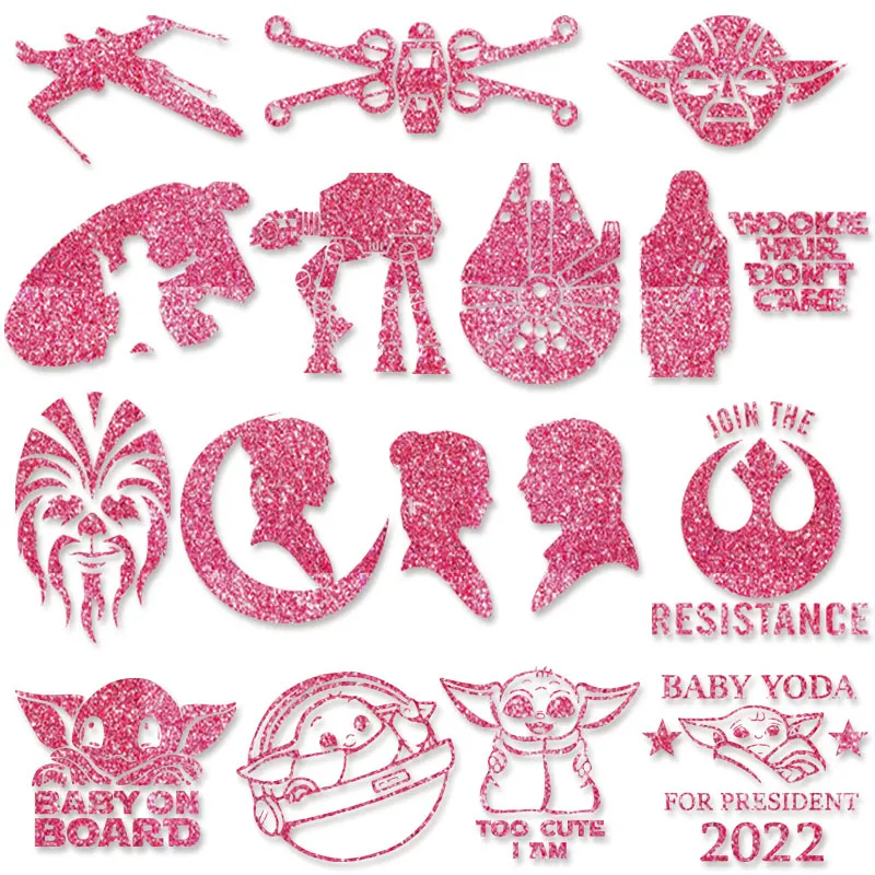 Термоклейкие виниловые накладки на одежду розовые блестки диснеевские Звездные