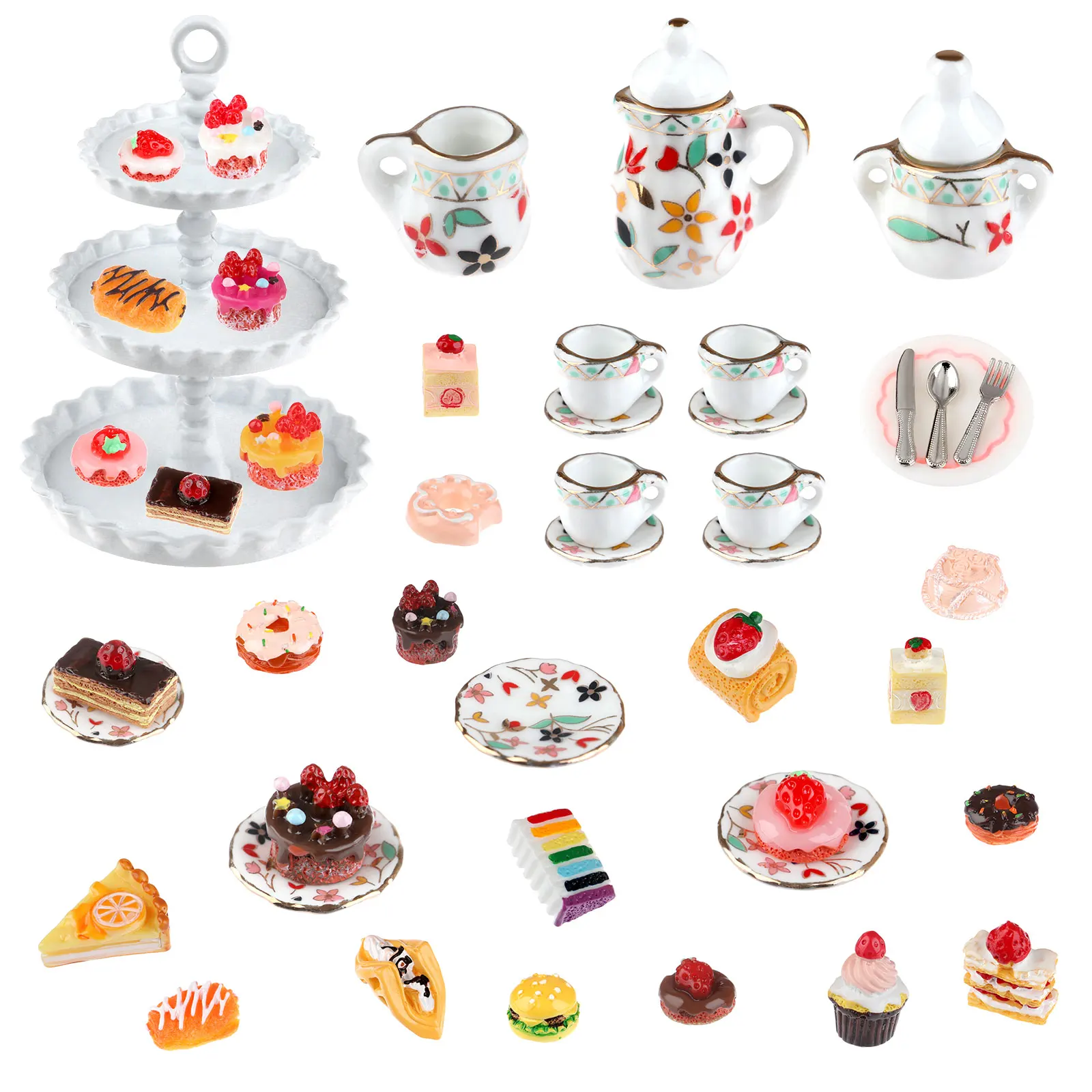 Набор миниатюрных фарфоровых чайных чашек, Цветочная посуда, кухонная мебель для кукольного домика, игрушки для детей, чайные чашки, кукольные