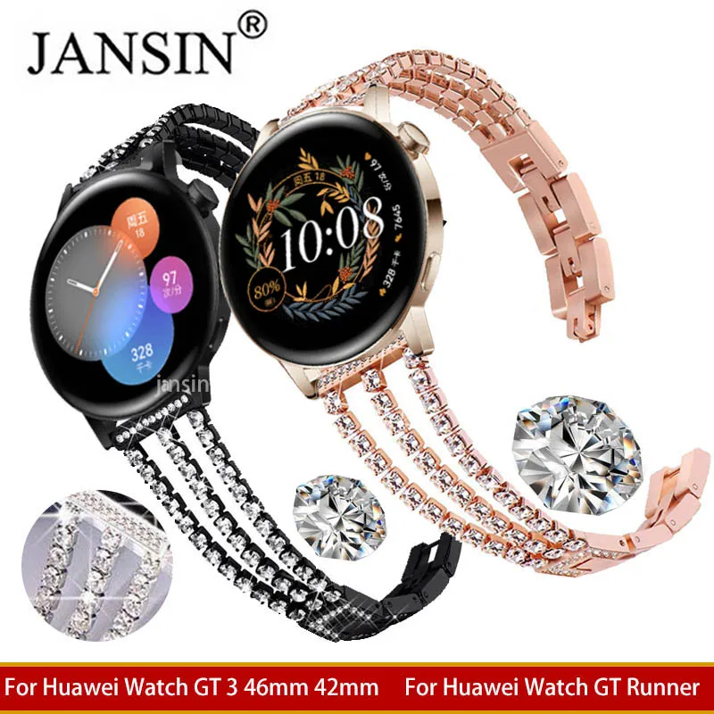 

For Huawei Watch GT 3 42mm 46mm Women Lady Diamond Band Strap For Huawei Watch GT Runner Stainless Steel Bracelet Accessories
