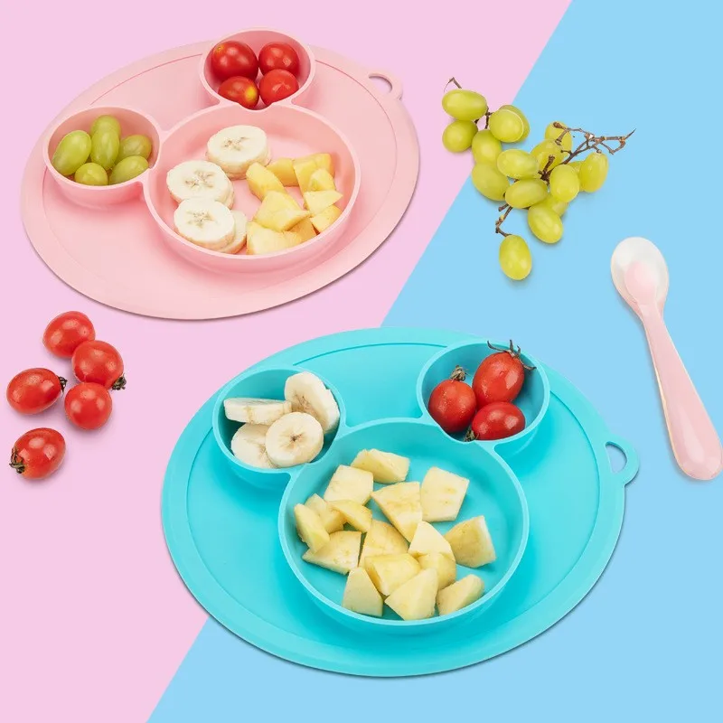 

Plate for Kids with Silicone Baby Bowl Suction BPA Free Feeding Baby Tableware Children Dining Dishes
