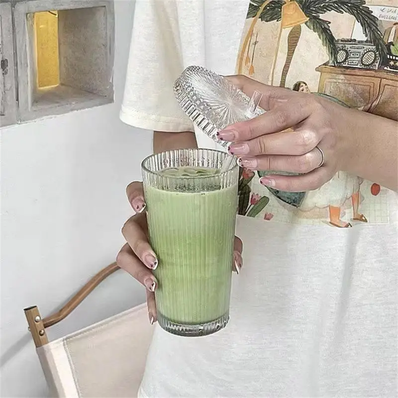 

Cup With Lid Wind About Vertical Stripe Sippy Cup High Color Value Water Milk Cup Beverage Ice Coffee Cup