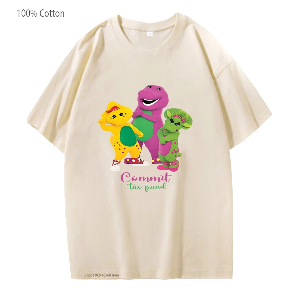 

Barney Shirt Commit Tax Fraud T-Shirts for Men 100% Cotton Tees Short Sleeve Graphic Tshirt Women Shirt Y2k Top Funny Clothes