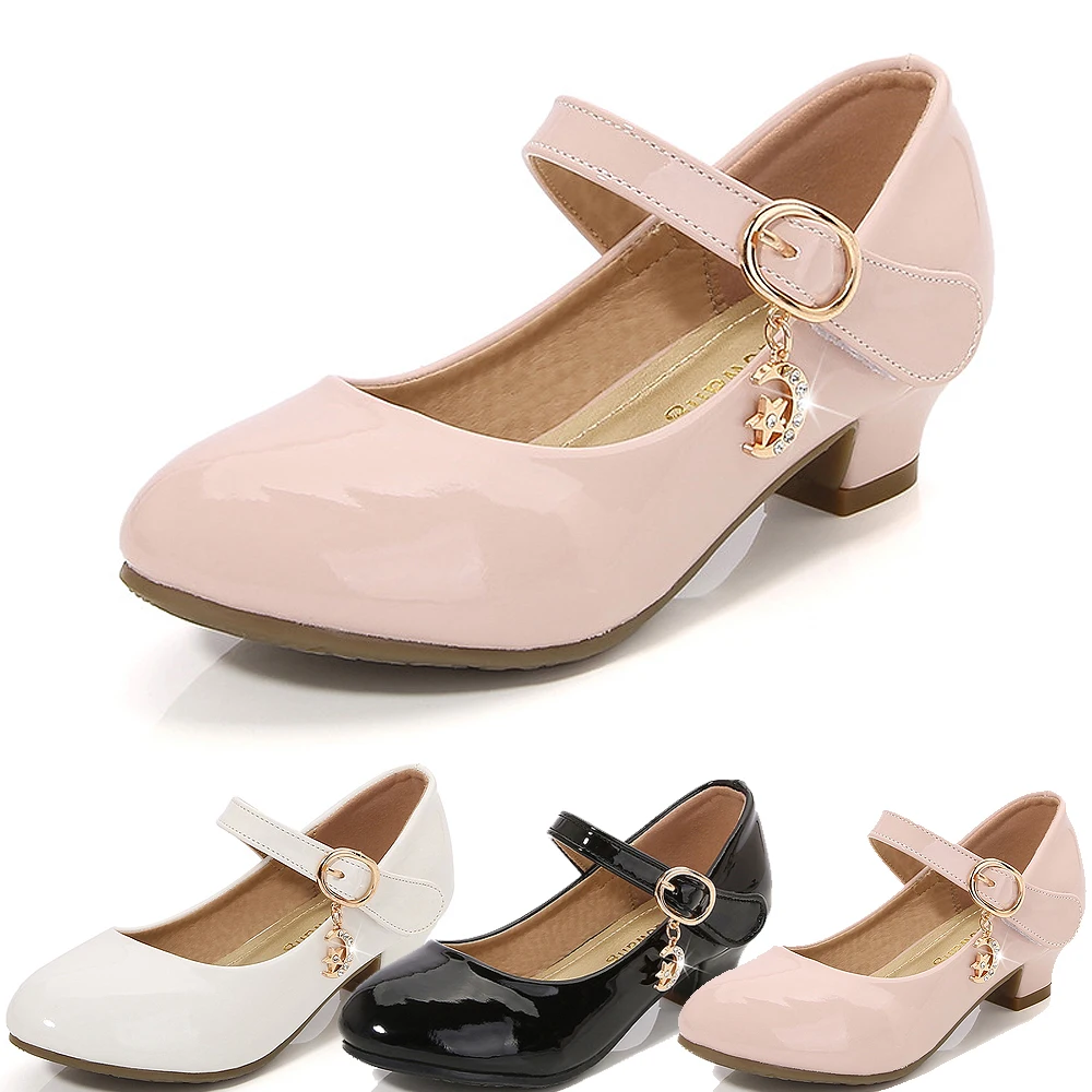 

Spring Autumn 7-12y Girl Children's Fashion Party High-heeled Princess Shoes for Girls Rubber Sole Anti-Slippery Leather Shoes