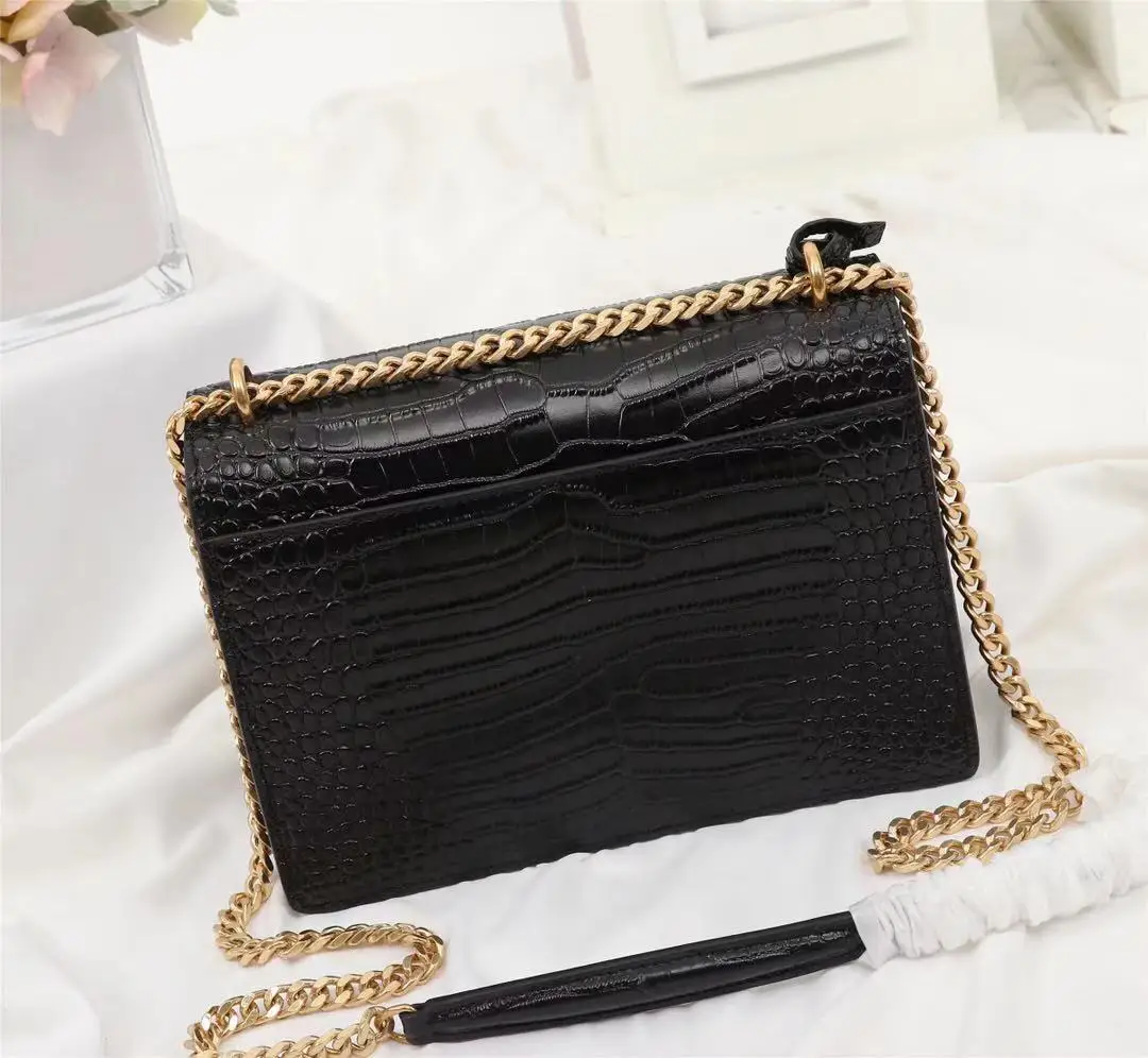 

Genuine Leather Shoulder Bags Brand Messenger Bag Luxury Crocodile Crossbody Bag Cowskin Handbags Designer Chain Sunset Bag