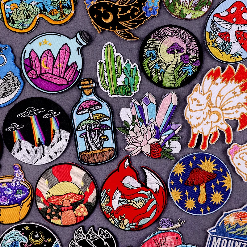 

Mushroom Stickers DIY Iron On Patches For Clothing Thermoadhesive Patches Bottle Embroidery Patch On Clothes Badges Sewing Patch
