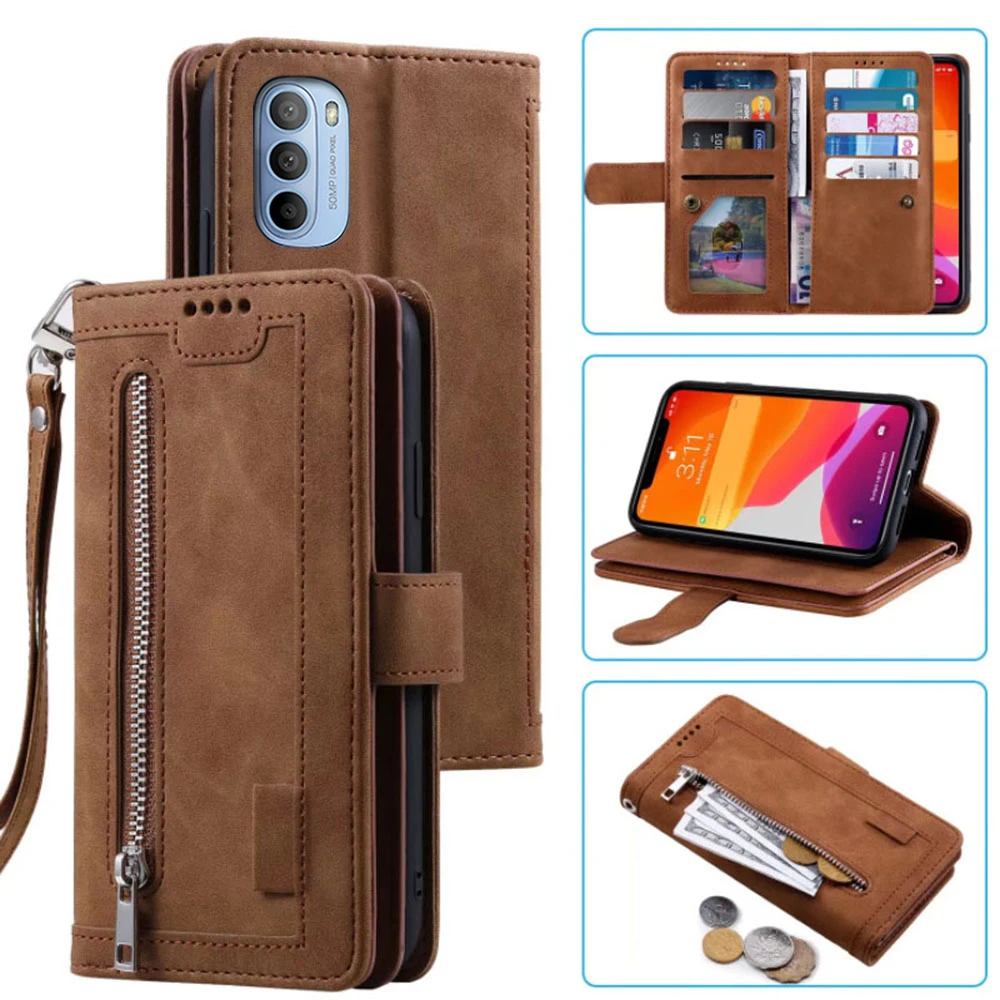 

9 Cards Wallet Case For Motorola Moto G41 Case Card Slot Zipper Flip Folio with Wrist Strap Carnival For Moto G41 Cover