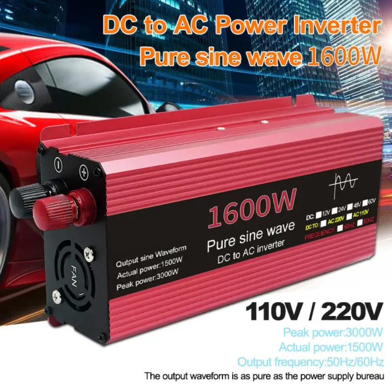 

Car Inverter Pure Sine Wave 12V/24V To AC110V 220V Voltage 1000W 1600W 2200W 3000W 50HZ Power Converter Solar Car Transformer