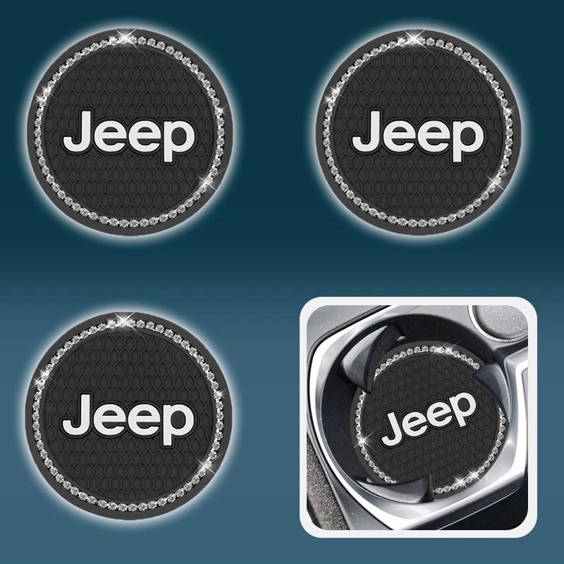 

1pcs Car Diamond Coaster Non-Slip Mat Cup Coaster For Jeep Renegade Wrangler JK Grand Cherokee XJ Willys Compass Command Patriot