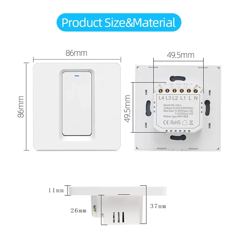 Умный выключатель Wi-Fi Tuya кнопочный переключатель на 1/2/3 клавиши настенные