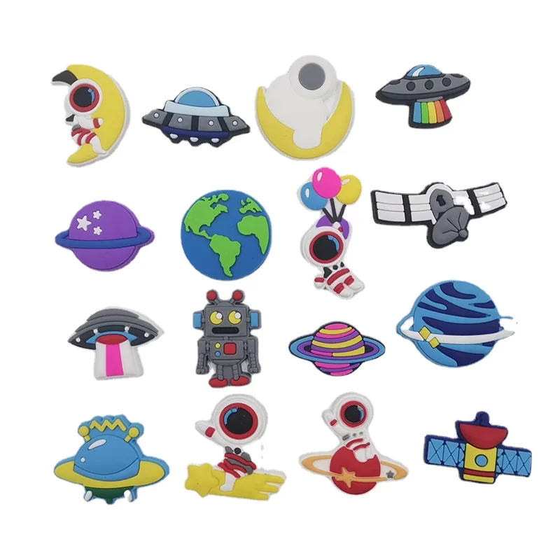 1-34Pcs Space Planet PVC Shoe Crocs Buckle Accessories DIY Cartoon Shoes Decoration For Kids Croc Charms Kids Party Gift