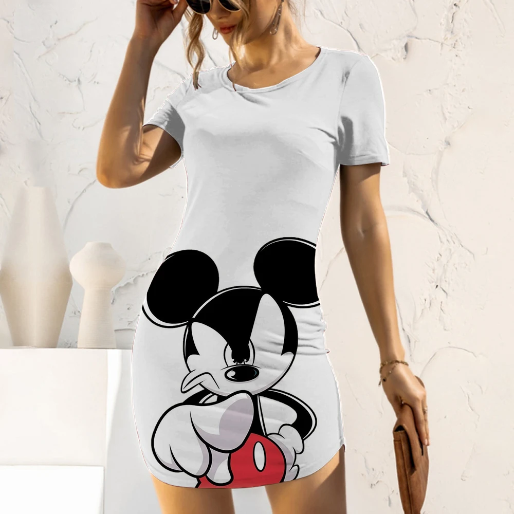 

Sexy Women's Summer Dress Minnie Mouse Mickey Dresses 2022 Party Fashion Spring Tight Print Woman Slim Fit Top Disney Cartoon5XL