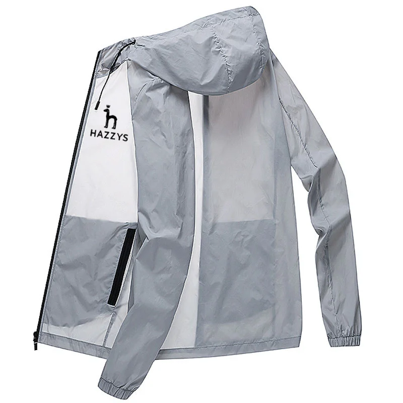 

HAZZYS Logo Men's New Ultra Light Sun Protection Jacket Fishing Suit, Quick Drying, Windproof, And UV Resistant 5XL