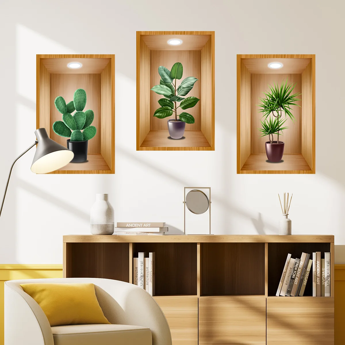 

Framed Potted Green Plants Wall Stickers 3D Simulation Stereo Picture Frame Decal Living Room Bedroom Home Decoration Art Poster