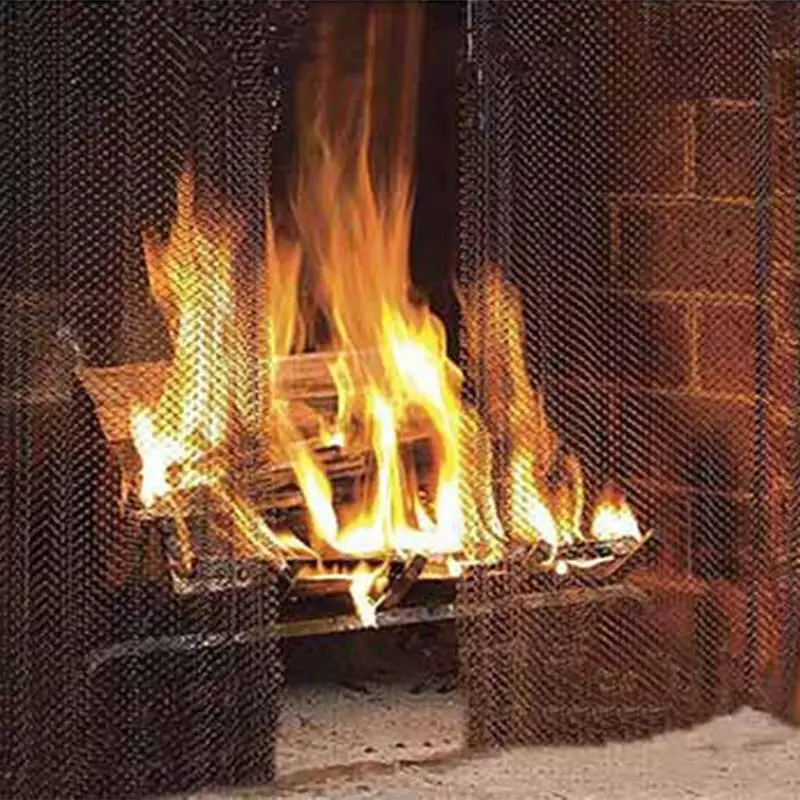 

Fireplace Curtain Screen 2pcs Mesh Screen Enhance Style Of Fireplace Black Wide Pannels Prevent Sparks From Damaging Fireplace
