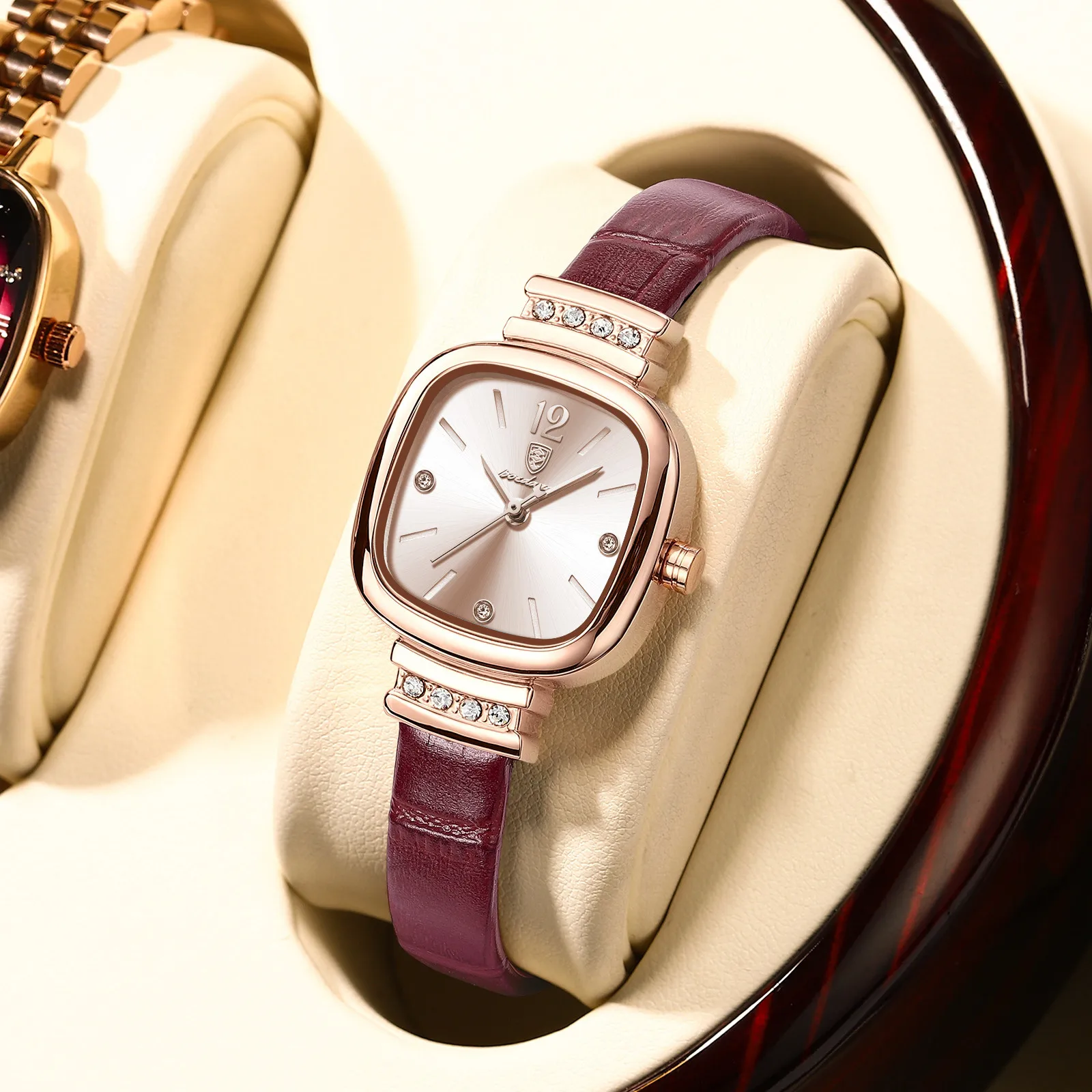POEDAGAR Women's Watches Fashion Square Diamond Leather Waterproof Quartz Watch for Women Luxury Wristwatch Girlfriend Gift enlarge