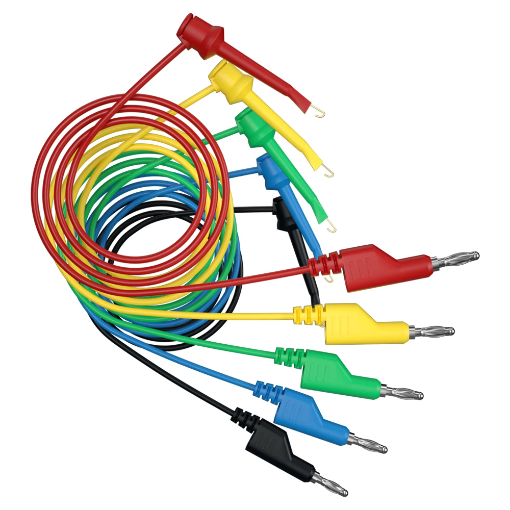 JZDZ 5pcs/set  4mm Banana Plug to test clip/ hook Multimeter Test Leads cable 1m long 5 colors J.70054-2