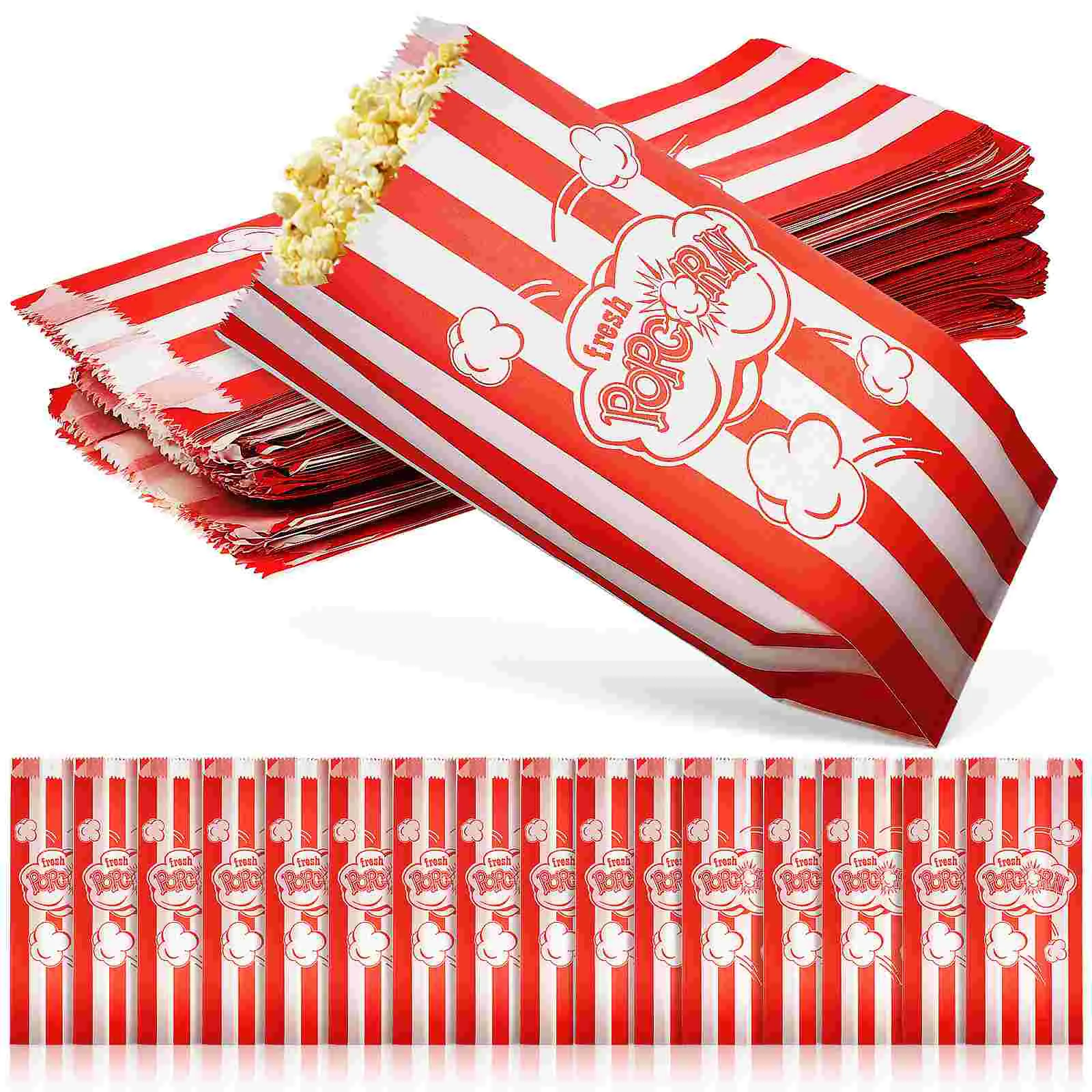 

100 Pcs Popcorn Bags Paper Letter Pattern Stripe Printed Treats Bags for Popcorn Cookies Candy