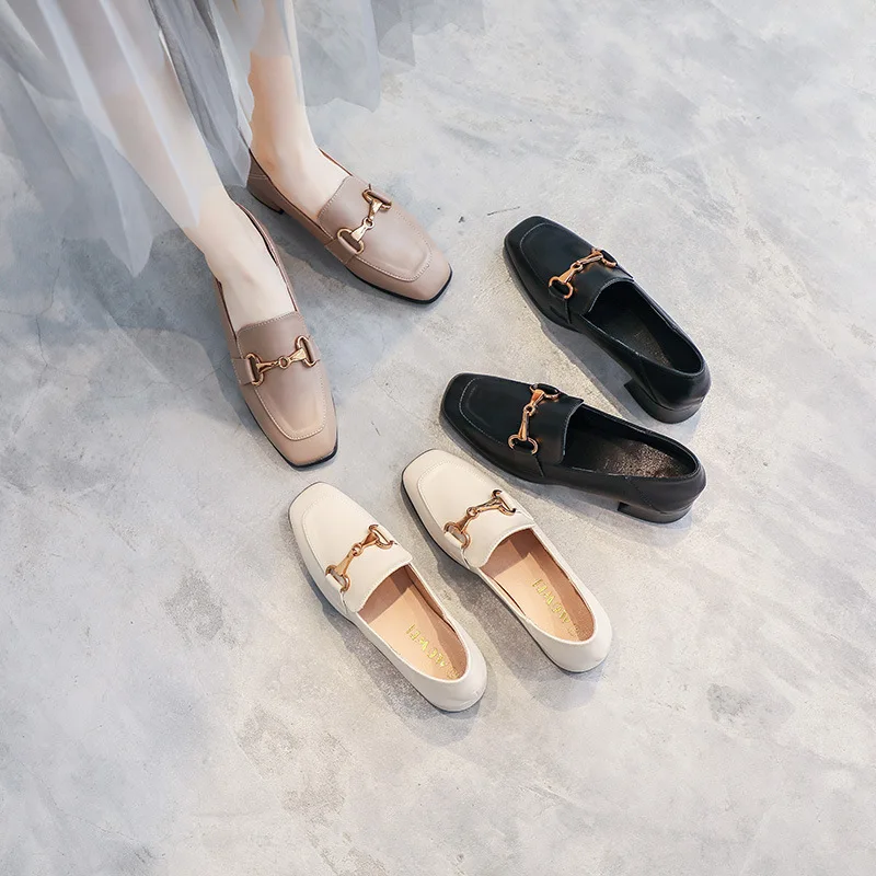 

New Fashion Spring Real Leather Square Head Single Shoes Korean Version of The Mouth with Leather Feet Women's Shoes 2022 Hot