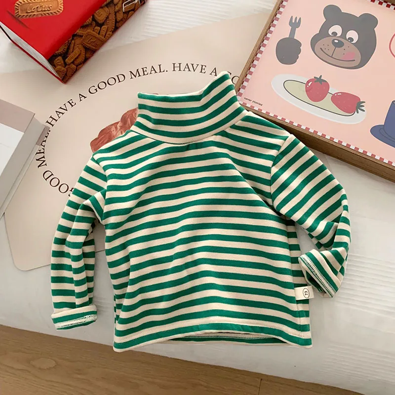 

HAYANA Kids Blouse Autumn New Striped Turtleneck Pullovers Boys' Bottoming Shirts Girls' Basic Inner Tops