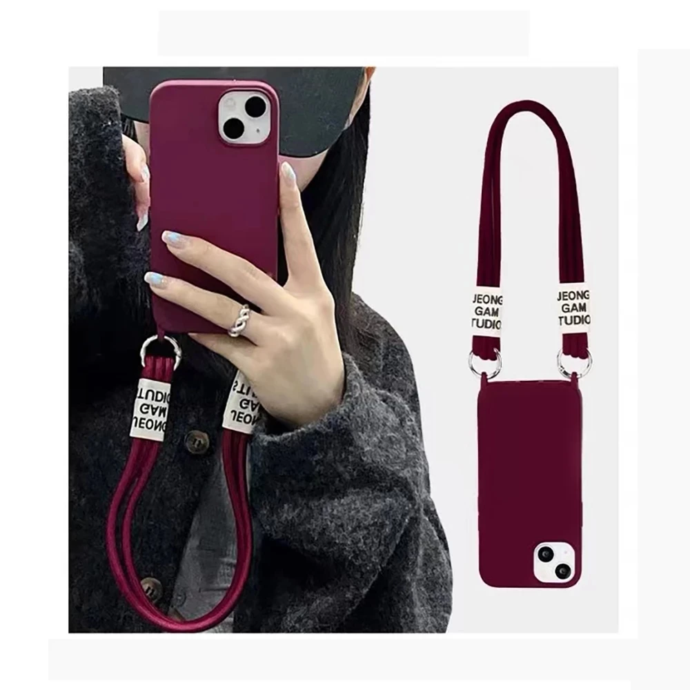 

Crossbody Necklace Strap Lanyard Cord Silicone Phone Case for iPhone 13 12 14 Pro Max MiNi X XR XS Max 6S 8 Plus Cover