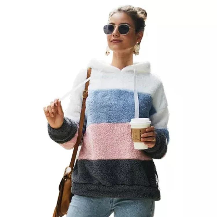 

Women's products 2022 autumn and winter stitching plush sweater top