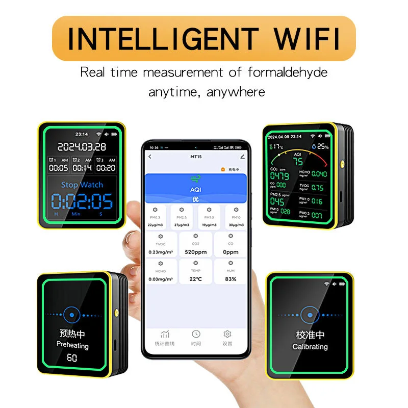 Мониторы качества воздуха датчик CO2Tuya WiFi 15-в-1 APP Control Портативный тестер AQI PM0.3 PM1.0
