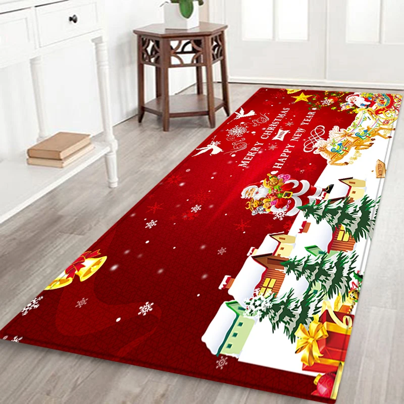 

Merry Christmas Rug Santa Claus Living Room Kitchen Anti-Slip Carpet Flannel Floor Mat Doormats Outdoor Entrance Home Decor