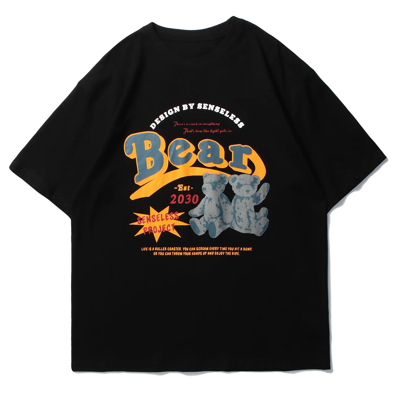 

Hip 2022 Hop T-Shirt Men Vintage Dark Bear Print Cotton Streetwear Pure Cotton Casual Top T-Shirt Harajuku Clothing Black