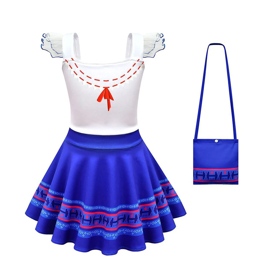 Disney ENCANTO Cosplay Costume Louisa Charm Biggest Power Girls Friendly Short Sleeve Dress Summer 1/TWO Pieces Children Clothes